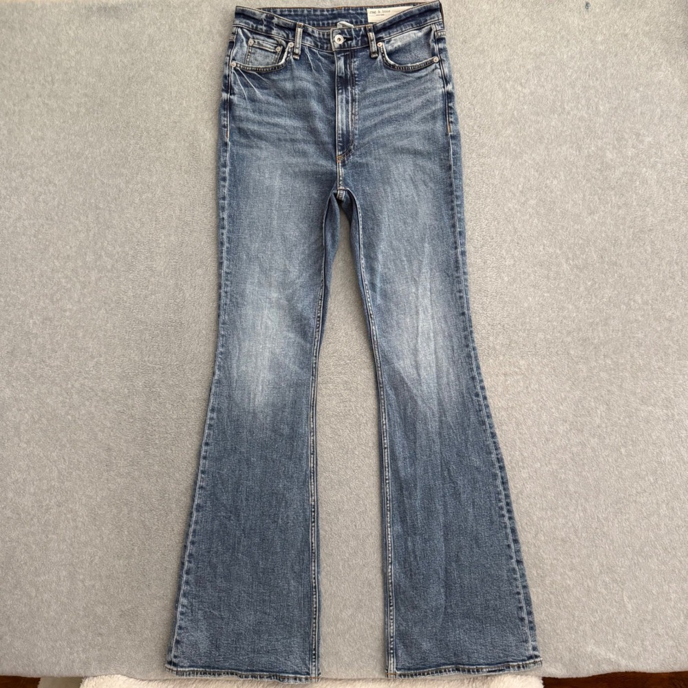 Rag & Bone Casey High Rise Flare Jeans Norwalk Blue Stretch Denim Womens 28x34 - Picture 2 of 13